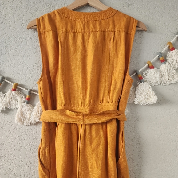 Anthropologie Maeve Luana Linen Blend Belted Yellow Romper Lagenlook Coastal 6 - Picture 9 of 12
